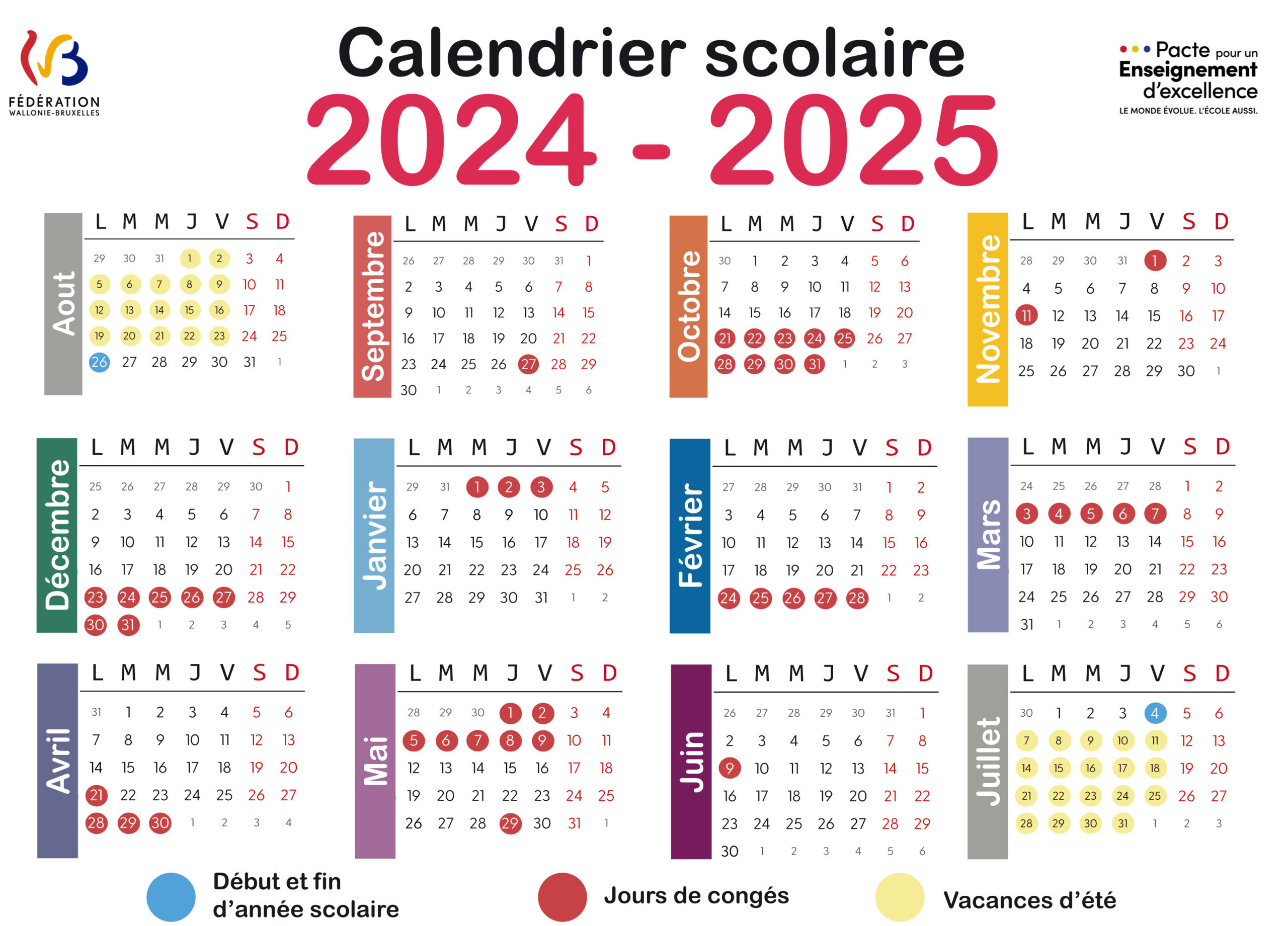 Calendrier scolaire 2024 2025
