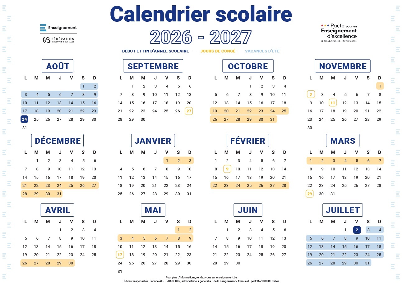Calendrier scolaire 2026-2027